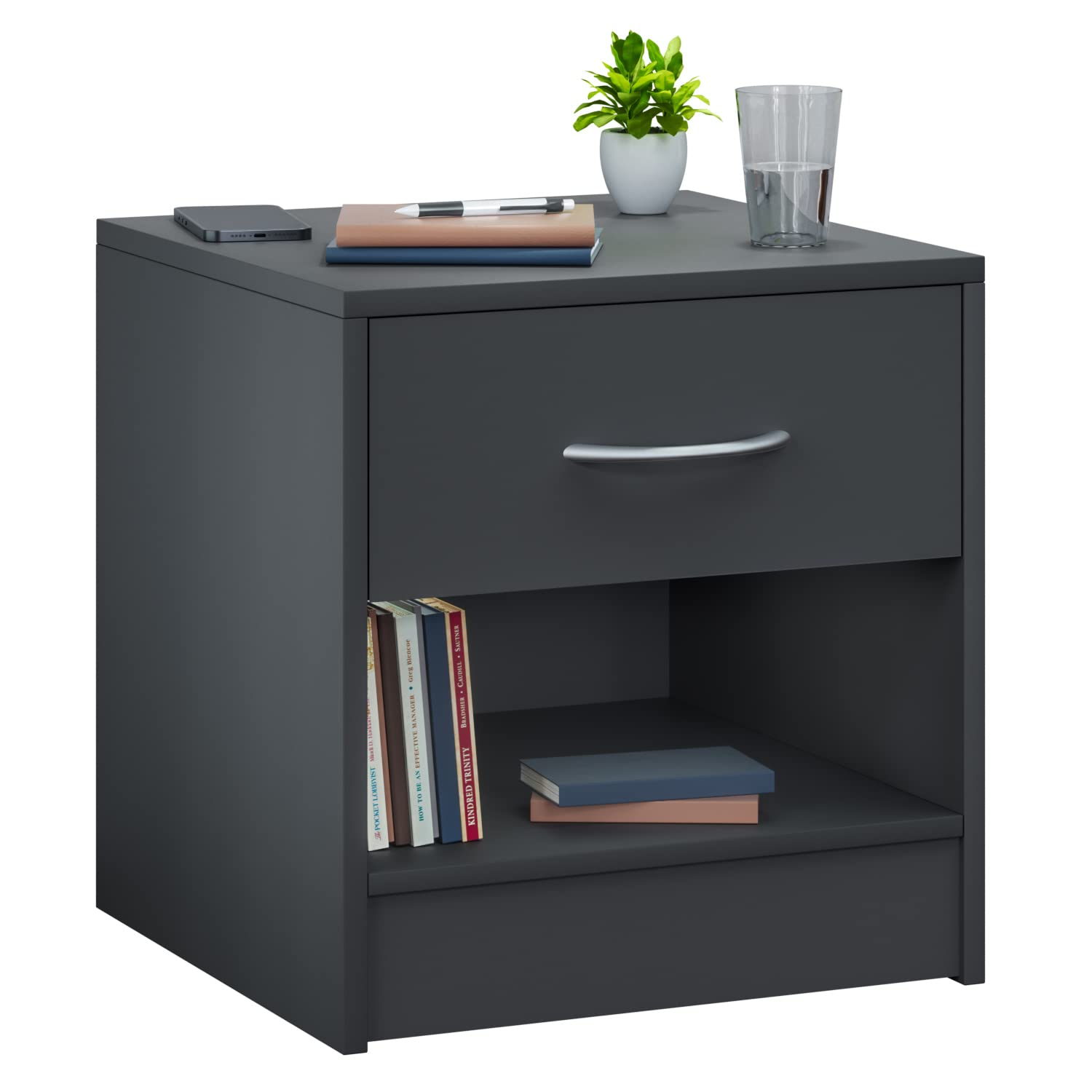 CASARIA® Mesita de Noche Juego de 2 Mesilla Dormitorio Cama Mesa Auxiliar Salón con Cajón Amplio Moderno Resistente Estable 41x39x28cm Mueble Antracita
