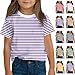 Girls Color Block Short Sleeve T-Shirts Casual Striped Boys Summer Tops Loose Crewneck Basic Tees for Kids 3-14 Years