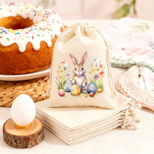 12 Stück Geschenktüten Ostern, Ostertüten Zum Befüllen 10x15cm - Kleine Ostersäckchen Jute Mit Hasen Motiv, Osternester Zum Befüllen, Osterkörbchen, Ostertüten Klein, Ostern Deko