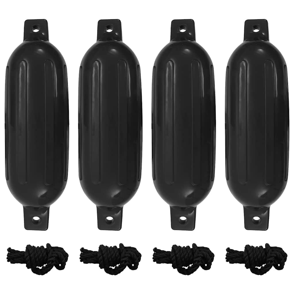 Parafango per barca, nero, 58,5 x 16,5 cm, in PVC, 4 pezzi, con pompa, robusto accessorio per barca, per gommoni, ponton, porti e sport acquatici, protezione durante la distruzione e