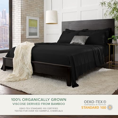 Image of Pure Bamboo Queen Sheets, Genuine 100% Organic Viscose Derived from Bamboo Bed Sheet Set, Luxuriously Soft & Cooling, Double Stitching, 2 Year Quality Promise (Queen, Black)