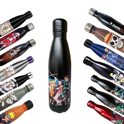 Demon Slayer - Borraccia in acciaio inox con doppia parete, con scritta "Demon Slayer", per sport, viaggi, quotidiani, 500 ml, senza BPA, licenza ufficiale