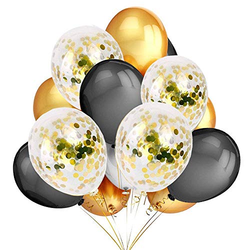Flow.month 50 Stück Luftballons,schwarz Gold Luftballons Gold Konfetti Ballons schwarz Gold Latex Ballons Helium Ballons für Party Feier Dekoration für Neujahr, Geburtstag und Geburstagsdeko