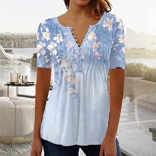 Summer Tops Crop Top Short Sleeve Tee Slim Fit Tshirts Floral Print Blouse Pleated Shirts Casual Workout Tunic2