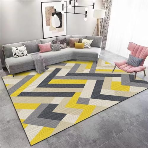 Tapis de salon durable et lavable jaune 140x210 cm à texture douce