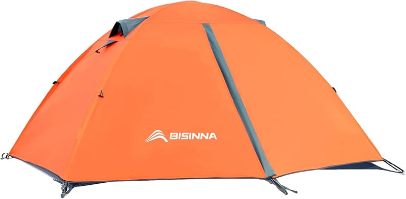 BISINNA Tienda de campaña para 2/4 personas Tienda de campaña ligera e impermeable para mochileros | Fácil instalación, resistente al viento, dos puertas, doble capa con poste de aluminio Rainfly, tienda compacta para exteriores, para acampar en familia, cazar y senderismo