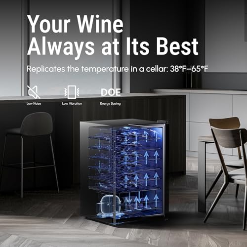 Image of Yeego Wine Fridge - 46 Bottles Wine Cooler, 38-65℉ Digital Control with Double Glass Door & LED Light, Freestanding Wine Fridge Under Counter for Home Bar and Kitchen