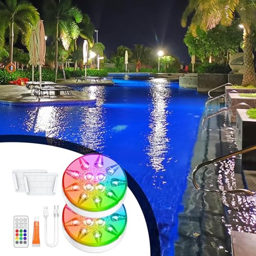 Éclairage de piscine sans travaux : lot de 2 lampes étanches rechargeables à télécommande