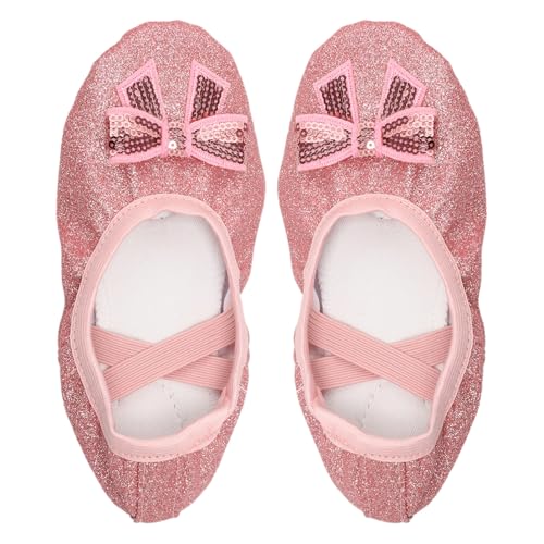 Children's Ballet Slippers: Non-Slip Soft Sole, Sparkly Bow for Practice & Studio2