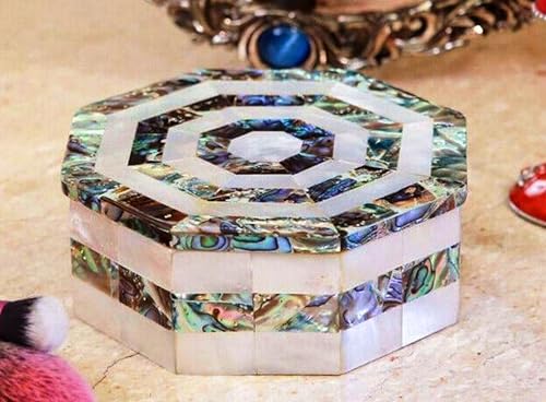 Joyero de concha de abulón I MOP, caja de accesorios de concha de abulón, caja de cosméticos de piedras preciosas, caja de collar de piedra de 6 x 6 pulgadas