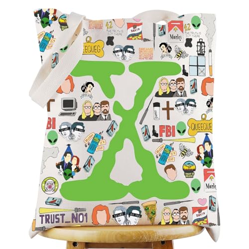 WZMPA Scully & Mulder Tote Bag Alien UFO Inspired Gift I Want To Believe Alien Reusable Grocery Bag Alien Merchandise (X TV Show Tote)