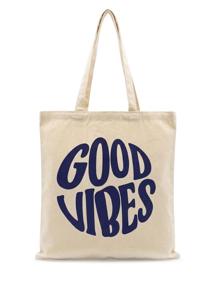 Canvas Tote Bag | Good Vibes Print | Medium Size | 300GSM Cotton Canvas | Ananta Eco-picture-14