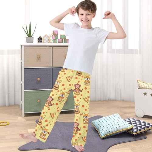 Boy's Pants Animal Eat Pizza Jogger Pants Elastic Waist Long Bottoms Trousers with Pockets 6-14 Years4