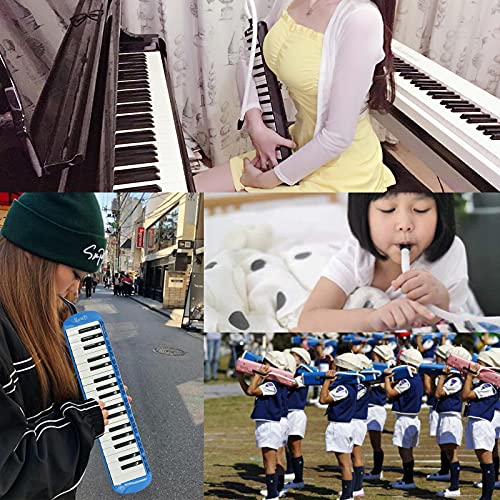 VACHAN 37 Keys Melodica Instrument, Air Piano Keyboard Soprano Melodica Musical Instrument with 2 Soft Long Tubes, Short Mouthpieces and Carrying Bag for Kids Beginners Gift,Blue