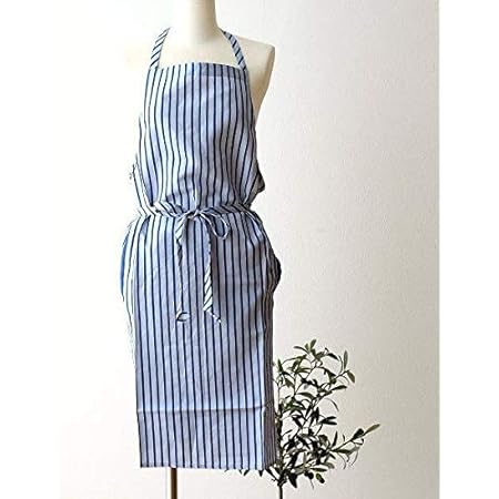 Amazon エプロン おしゃれ かわいい 大人 カフェ 可愛い シンプル ナチュラル 北欧 綿 麻 コットン リネン ロング 首かけ デザイン フル エプロン ストライプ Ksh1245 A エプロン オンライン通販