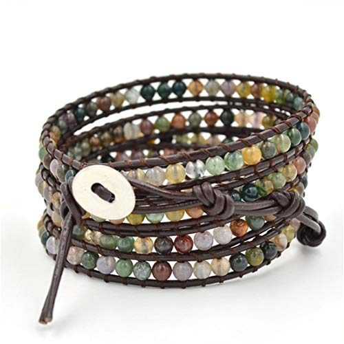 Ygline Chakra Handmade Leather Wrap Bracelet Imperial Jasper Wrap Adjustable Bead Bracelet #TOP1