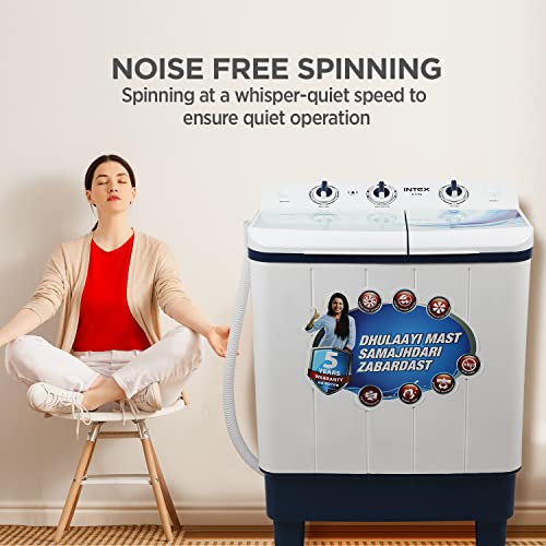 Image of Intex 6.5 KG Semi Automatic Top Loading Washing Machine with Premium Glass Lid (Wave Pulsator, Blue and White, SA65NBHG)