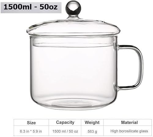 Miniatura 2 de Olla de cocina de vidrio  1.5L50oz resistente al calor de vidrio de borosilicato hecho a mano juego de utensilios de cocina para estufa, seguro para