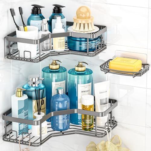 MAXIFFE 3 Pack Corner Shower Caddy with Soap Holder, Large Capaci...