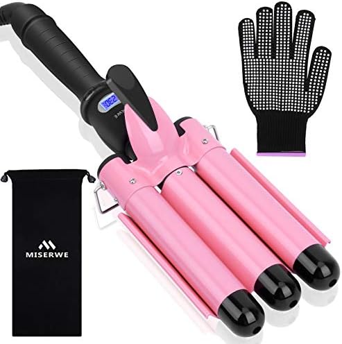 [Update Version] 3 Barrel Curling Iron 1 inch Hair Crimper with LCD Temperature 430℉ Display Hair Wand Waver Iron Fast Heating Ceramic Curling Wand with Heat Resistant Glove & Travel Bag
