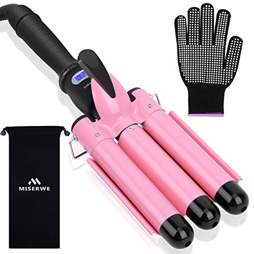 [Update Version] 3 Barrel Curling Iron 1 inch Hair Crimper with LCD Temperature 430â„‰ Display Hair Wand Waver Iron Fast Heating Ceramic Curling Wand with Heat Resistant Glove & Travel Bag