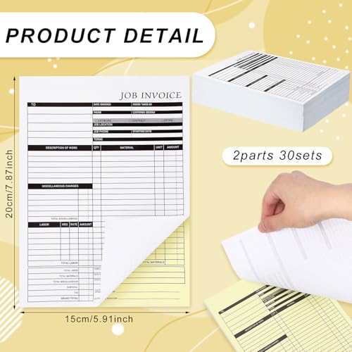 Clabby 6 Pack Carbonless Work Order Forms 5.91x7.87 Inches Job Invoice Forms Invoices Receipt Book for Small Business Sales Order 2-Part Receipt with Carbon Copy 30 Sets Per Book - Thumbnail 2