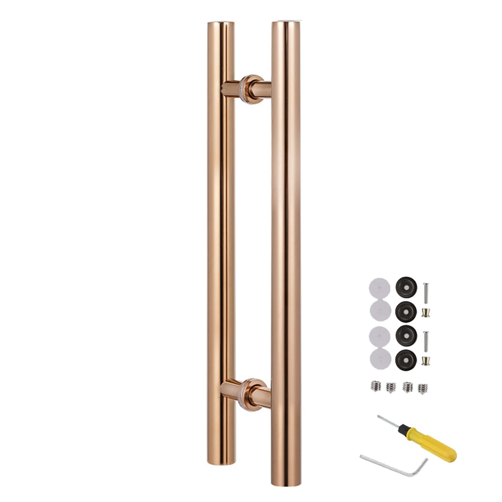 Zestaw klamek do drzwi stodołowych Premium – wytrzymałe metalowe okucia do drzwi drewniano-szklanych, 120 cm (47,2 cala), wykończenie w kolorze różowego złota, zawiera wszystkie okucia ułatw