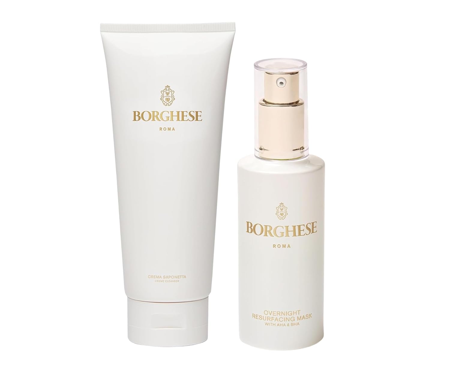 Borghese 2-Step Beauty Sleep Bundle – Crema Saponetta Creme Cleanser and Overnight Resurfacing Mask With AHA & BHA