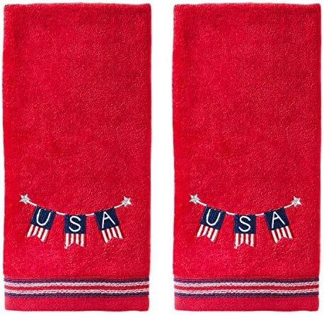 SKL Home Patriotic 4th of July USA Banner Hand Towel Set, (2-Pack), Red 2 Pack