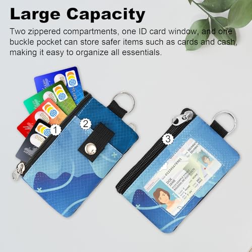 Image of Minimalist RFID Wallet with Lanyard, Multi-functional ID Case with 2 Zipper Pockets and Key Chain for Men and Women, Tactical Badge Pouch Cards Holder, Coin Purse for Travel Sports - Two-Tone