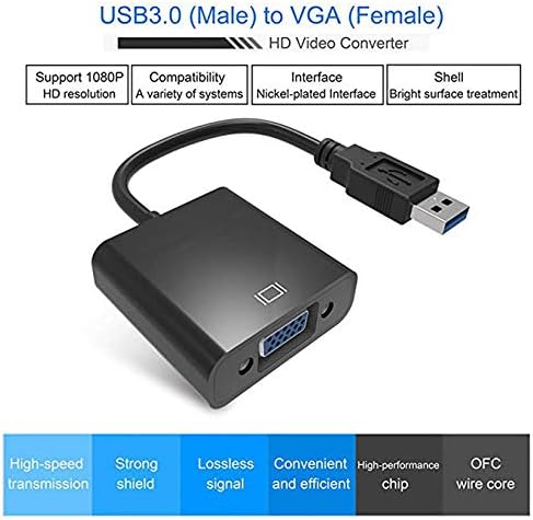 High Speed USB 3.0 to VGA Adapter Converter,Display Port to vga,Support Max Resolution 1080p for Windows 7/8/8.1/10 Desktop Laptop PC Monitor Projector HDTV