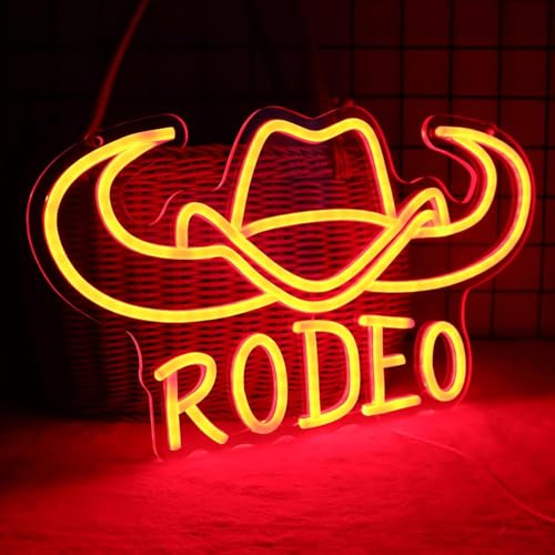 Image of Pinlangdou Rodeo Cowboy Neon Signs Western Cowboy Neon Light for Bedroom, Man Cave, Bar, Game Room, West Wall Decor Best Gift for Kids Friends Loved Ones 16 * 9.3