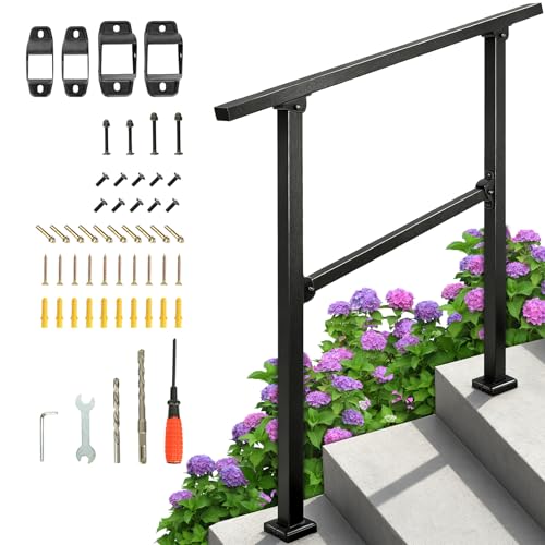 OUUTMEE 100cm Barandilla para Pasos escalones exteriores de hierro forjado para escaleras, ajustable para 2-3 escalones, barandilla de terraza, kit de barandilla interior para escalones de
