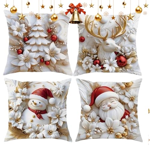Genérico Fundas para Cojines Decorativos,46x46 cm Funda para Cojín Suave,4 Piezas De Fundas De Cojines Navideños para Sofá - para Sofá Salón Hogar Sala De Estar Vacaciones Casa De Campo Interior