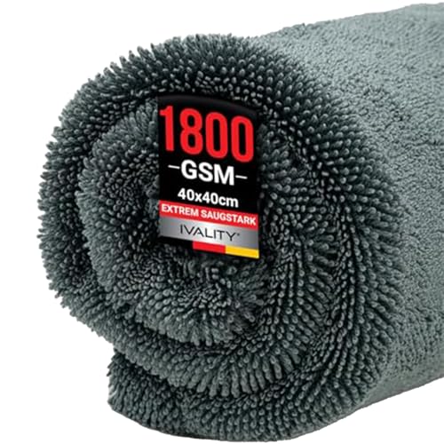 Ivality® Auto Trockentuch Klein 40x40 cm – 1800 GSM Ultra Saugstarke Mikrofasertücher für Autopflege und Motorrad, Fusselfreies, Lack-schonendes Twisted Towel Microfasertücher - Grau