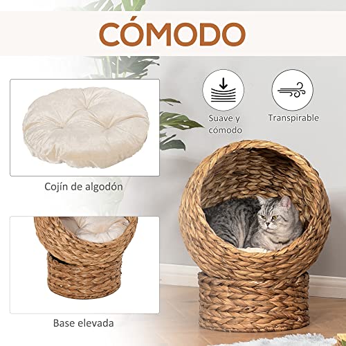 Pawhut-Cama-para-Gatos-Desmontable-Casa-para-Mascotas-Menos-de-5kg-Diseno-Moderno-Cojin-Extraible-Suave-y-Calido-42x33x52cm-Marron-y-Beige 516lv7ZWIoL