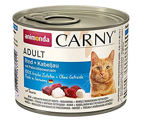 animonda Carny Adult Katzenfutter, Nassfutter für ausgewachsene Katzen, Rind + Kabeljau mit Petersilienwurzeln, 6 x 200 g