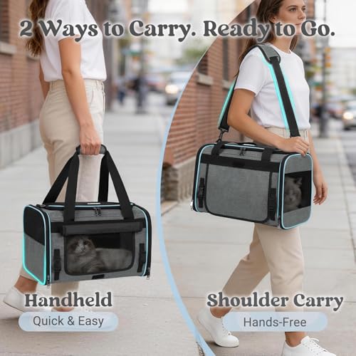 rabbitgoo Cat Carrier Soft with Rollable Flap, Travel Safe for Car Airline | Comfortable for Anxious Kittens, Collapsible Portable Carrying Bag, Small Medium Cats, Escape Proof, Grey, 17"Lx11"Wx11"H - Image 7