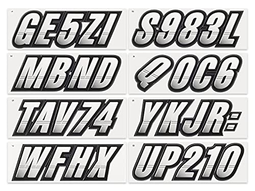 Image of STIFFIE Techtron White /Black 3 inch Alpha-Numeric Registration Identification Numbers Stickers Decals for Boats & Personal Watercraft