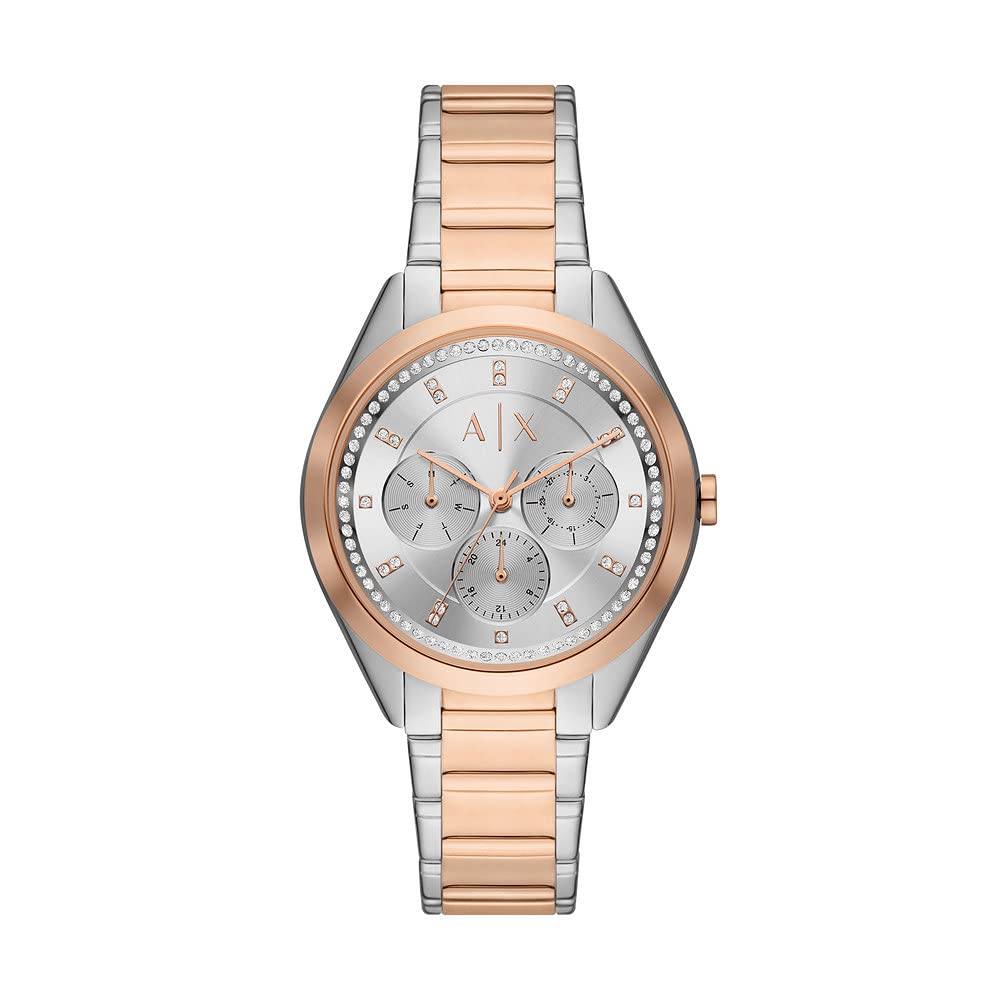 Armani Exchange Watch For Women, Quartz Multifunctional Movement and 36mm Case Size with Stainless Steel or Leather Strap