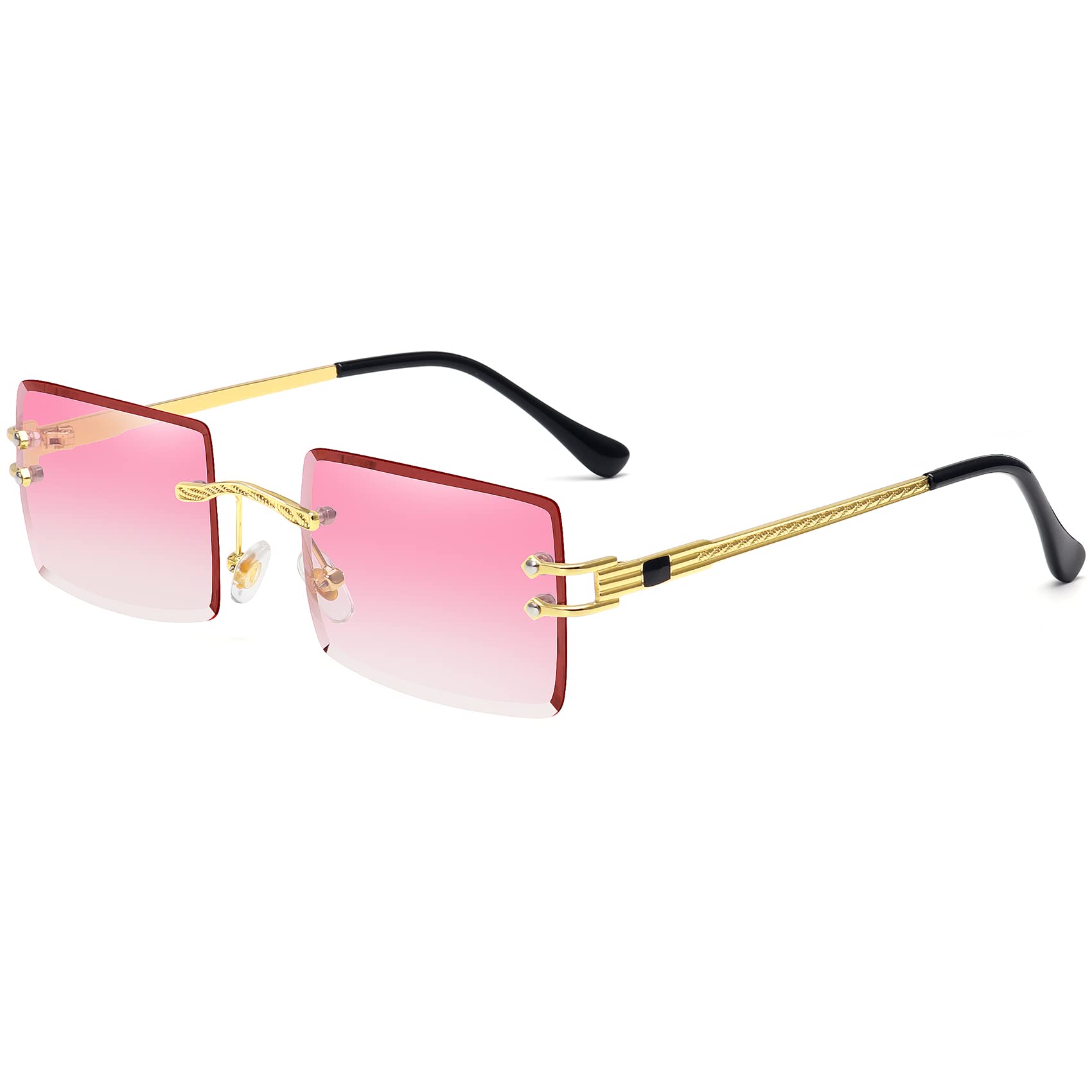 WOWSUN Vintage Y2K Small Rimless Rectangle Sunglasses for Women Tinted Lens