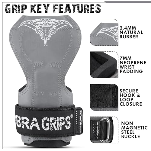 Image of Cobra Grips Weight Lifting Gloves with Adjustable Neoprene Padded Wrist Wraps - Heavy Duty Alternative to Power Lifting Hooks for Deadlifts