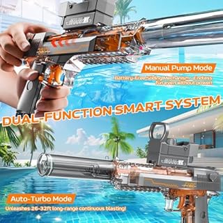 StimuVariety Electric Water Gun for Adults Kids, Transparent Automatic Squirt Watergun with Manual Function Led Lights, Summer Outdoor Water Pistol Pool Beach Party Toys for Boys Girls, Black