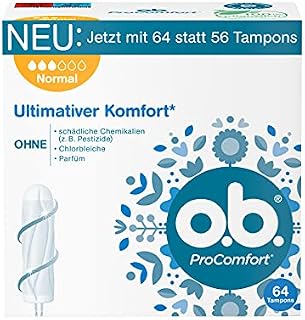 o.b. Tampon, ProComfort Normal, na średnie i cięższe dni, najwyższy komfort* i niezawodna ochrona, 64 sztuki, opakowanie może się różnić