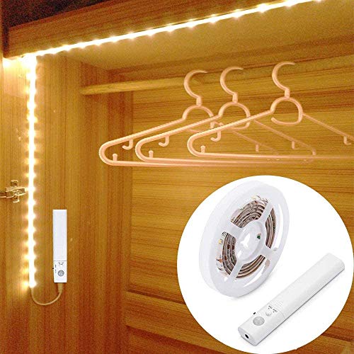 OriFiil Luce per Armadio, 2M Striscia LED con Sensore di Movimento, 3000K Luci LED a Batteria per Camera da Letto, Scale, Corridoio, Cucina, Guardaroba etc-Auto/On/Off