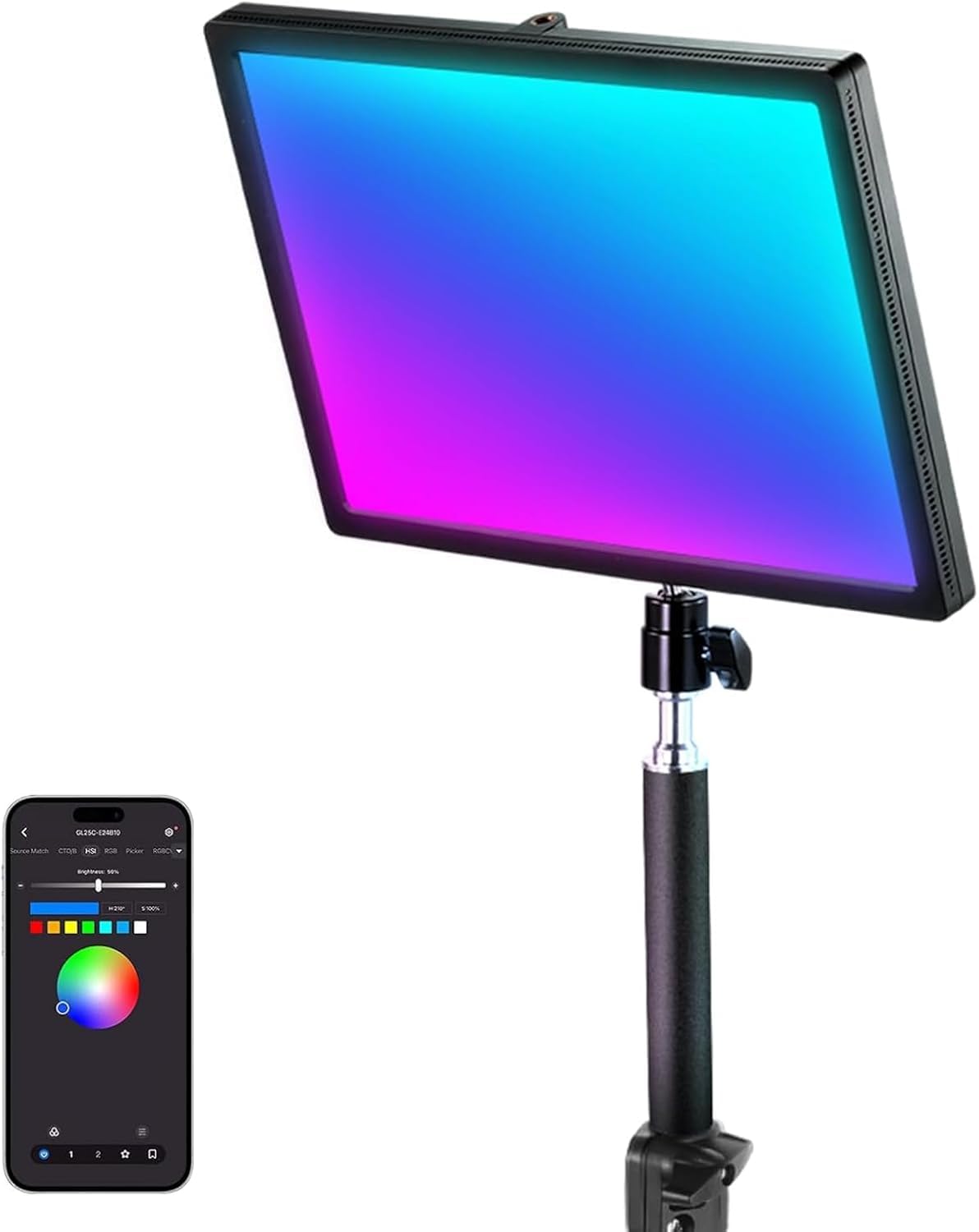 NEEWER GL25C LED RGB Streaming Key Light, Controllo APP/PC/Stream Deck 25W 2500Lux/0,5m 2900K-7000K CRI95+/TLCI97+, Luce Video Webcam con Emissione Perimetrale Dimmerabile RGB Completo+Supporto Tavolo