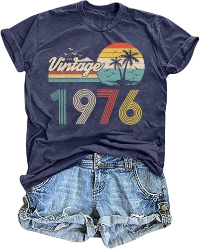 Image of 50th Birthday Gift for Women Vintage 1975 T Shirts Retro Graphic Birthday Shirt Casual Letter Print Short Sleeve Tee Tops