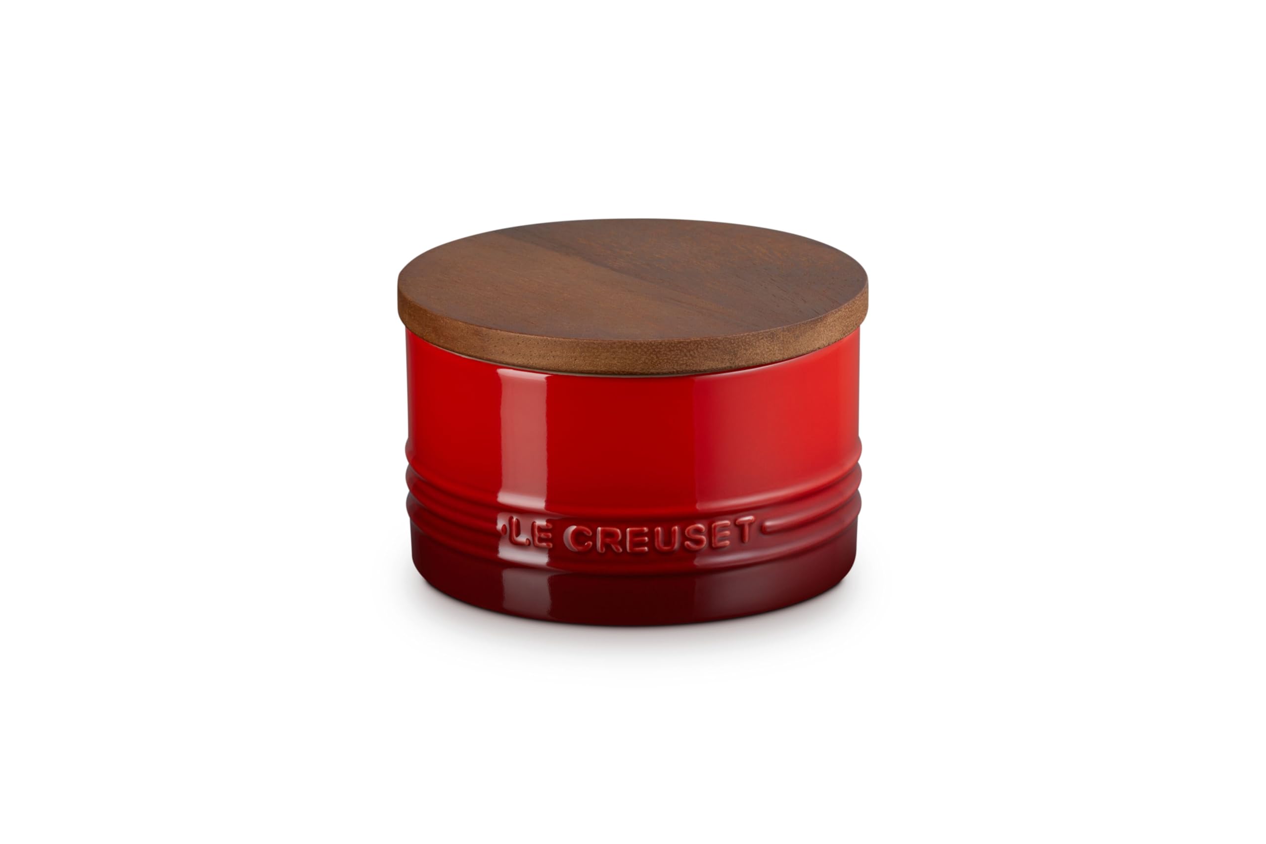 Le Creuset Signature Salt Cellar and Storage Canister with Wood Lid, 16 oz., Cerise