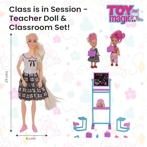ToyMagic School Teacher Doll | Interactive Classroom Playset with Chalkboard, Student dolls, Desk, Books & Fun Accessories | Roleplay & Learning Toy for Age 3+ | Educational Gift to Inspire Creativity - Image 4 thumbnail
