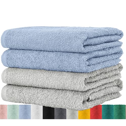 BaSaTex - Handtuch Set für Haushalt & Gäste 4er Pack - Frottee-Handtücher mit Aufhängeschlaufe aus weicher Baumwolle in 50x100cm - Waschtücher für Bad Öko-Tex Standard 100 zertifiziert - Grau Hellblau BaSaTex - Handtuch Set für Haushalt & Gäste 4er Pack - Frottee-Handtücher mit Aufhängeschlaufe aus weicher Baumwolle in 50x100cm - Waschtücher für Bad Öko-Tex Standard 100 zertifiziert - Grau Hellblau